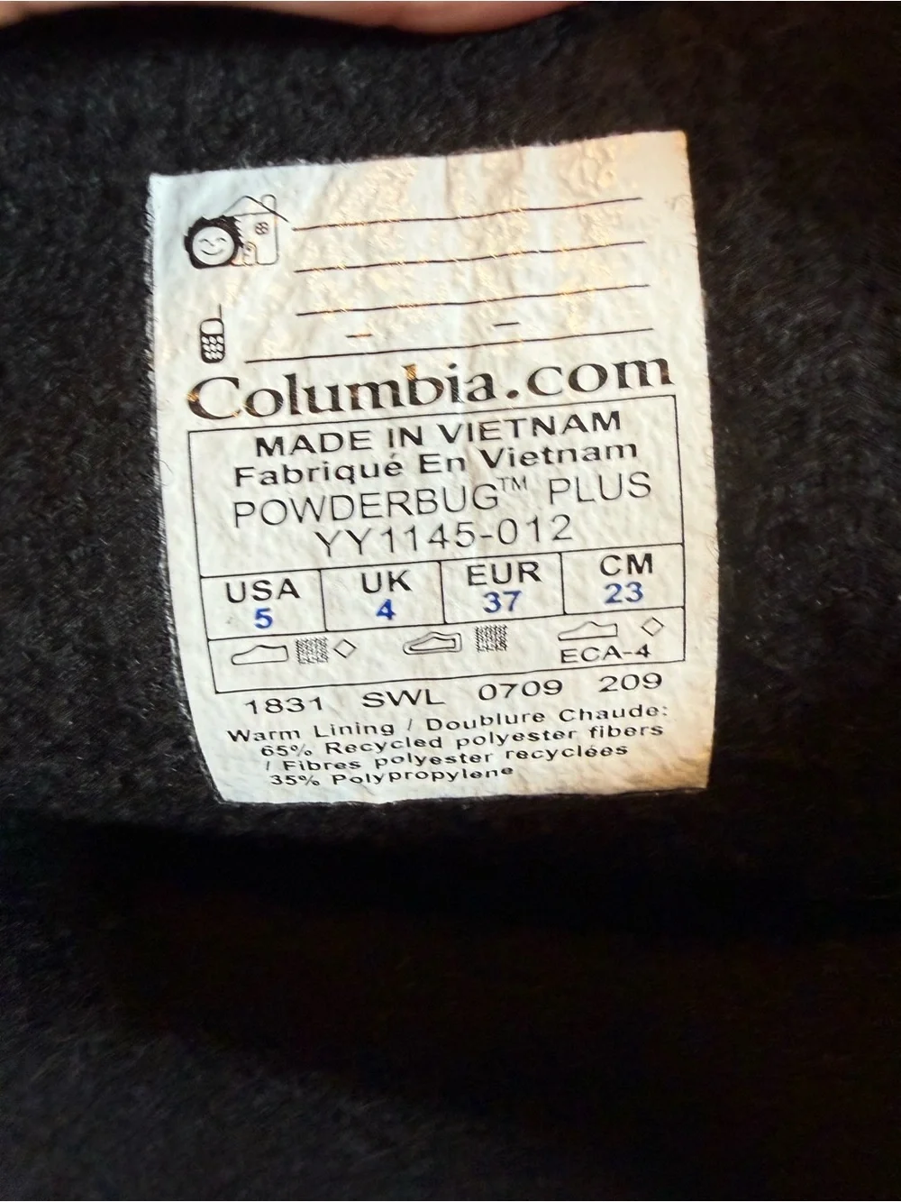 Columbia Black and White Powderbug Plus Label